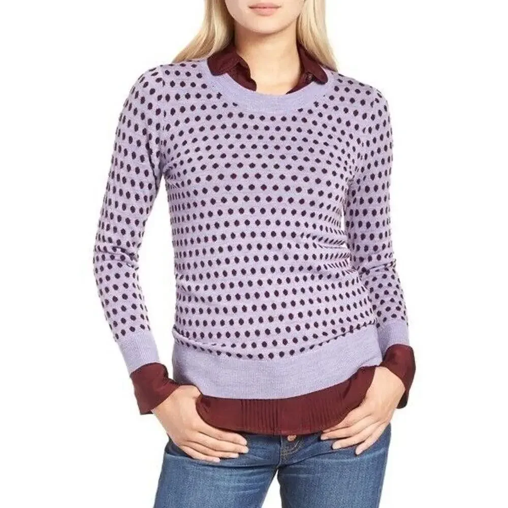 J Crew Tippi Sweater in Jacquard Dot in French Purple Cabernet Sz. L EUC - Picture 7 of 7